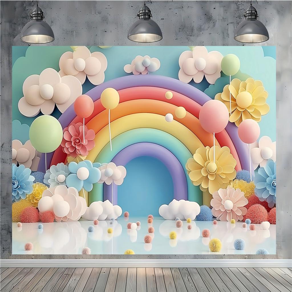 Rainbow Theme Balloon Background Cloth - Multi-Purpose Party Decor for Living Room Photography
