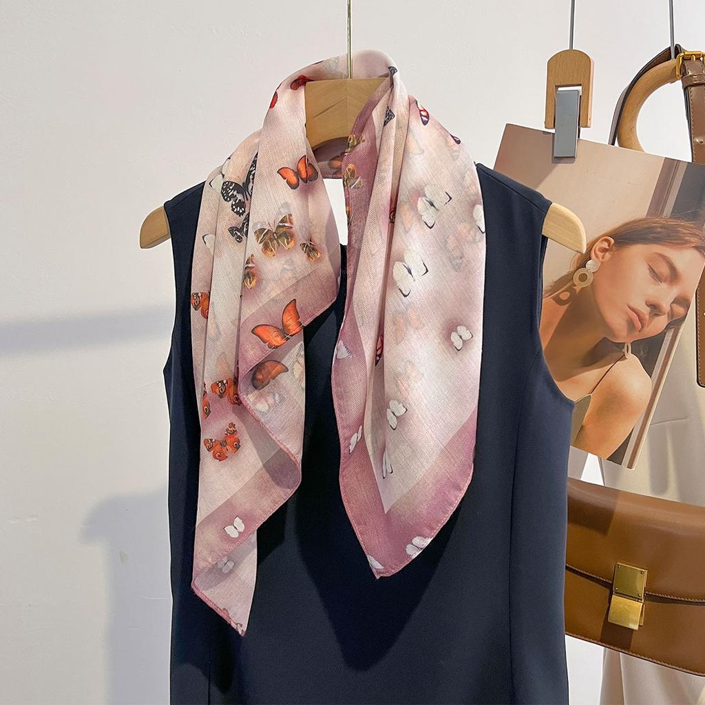 Butterfly Pattern Square Scarf Women Soft Head Scarf Spring Autumn Warm Neck Ties Female Foulard Bandana Cotton Feel Headscarf