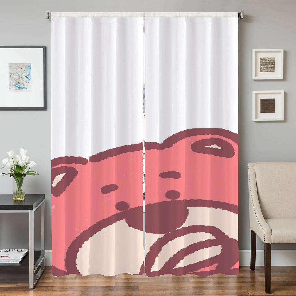 Window Kitchen Curtains for Living Room 2 Pieces Blackout Curtains Door Curtain S-strawberry B-bear Bedroom Decoration Partition