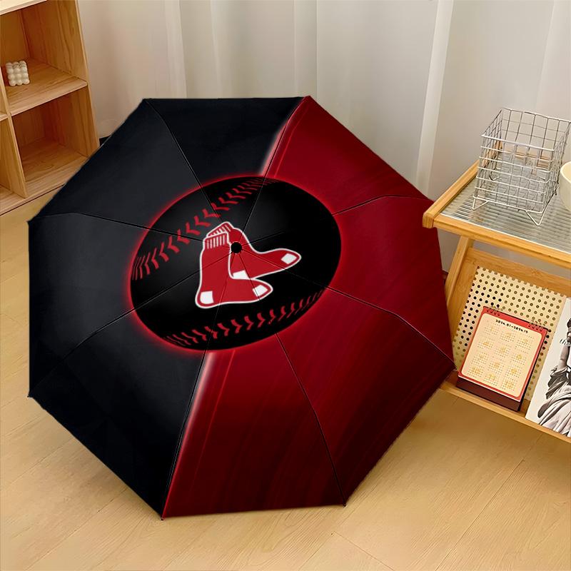 Boston Red Sox Print Auto 8?Ribs Folding Umbrella Wind Resistant Lightweight Automatic Umbrella For Daily Travel