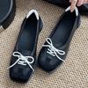 Fashion Novelty Lace Up Ballet Sneaker Flats Women Square Toe Splicing Design British Style Mary Jane Shoes Cozy Non-Slip Designer Pumps