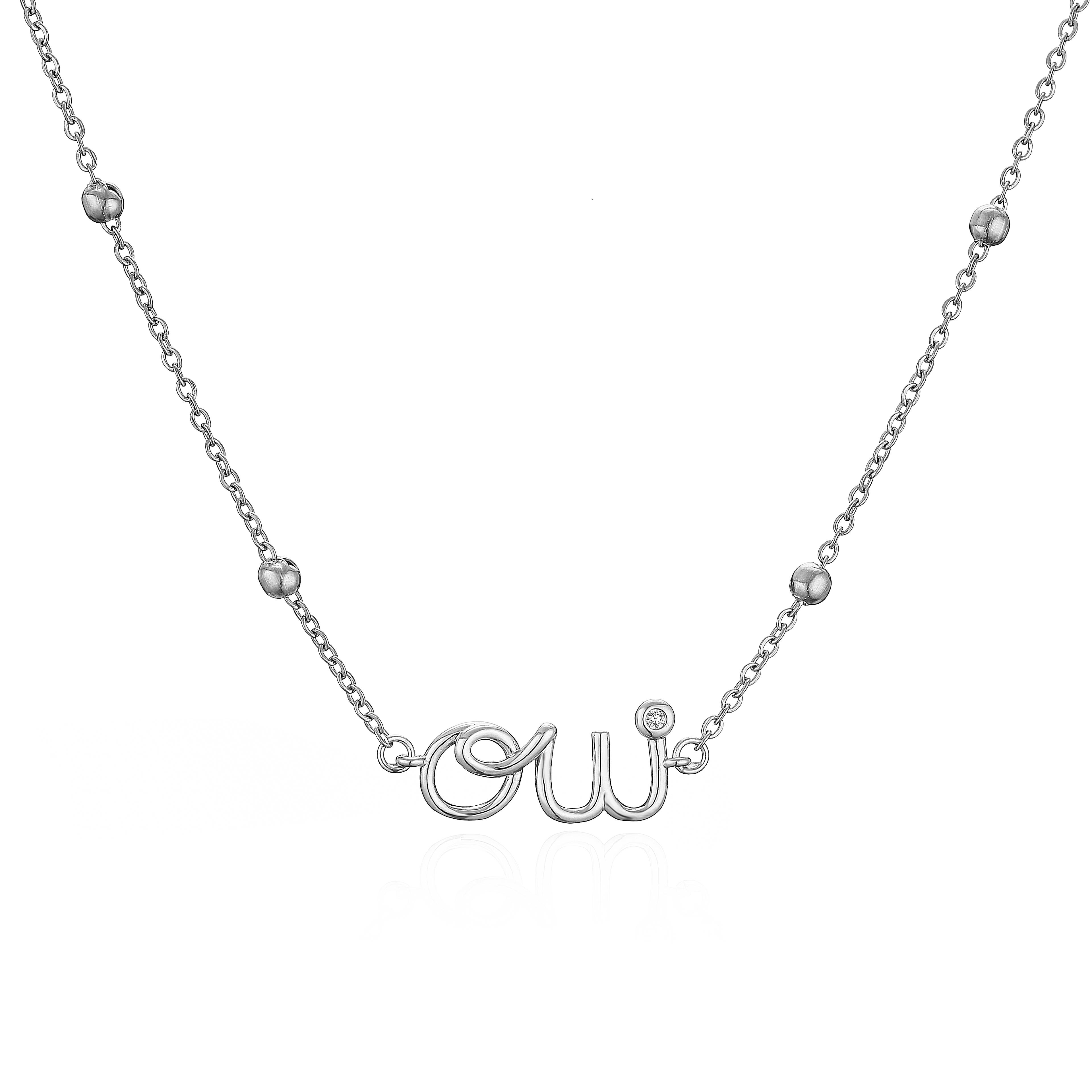 

18K Gold Plated Brass French Letter Necklace Stainless Steel Chain CZ Inlaid Oui/Toi Moi Word Pendant Zircon Gift