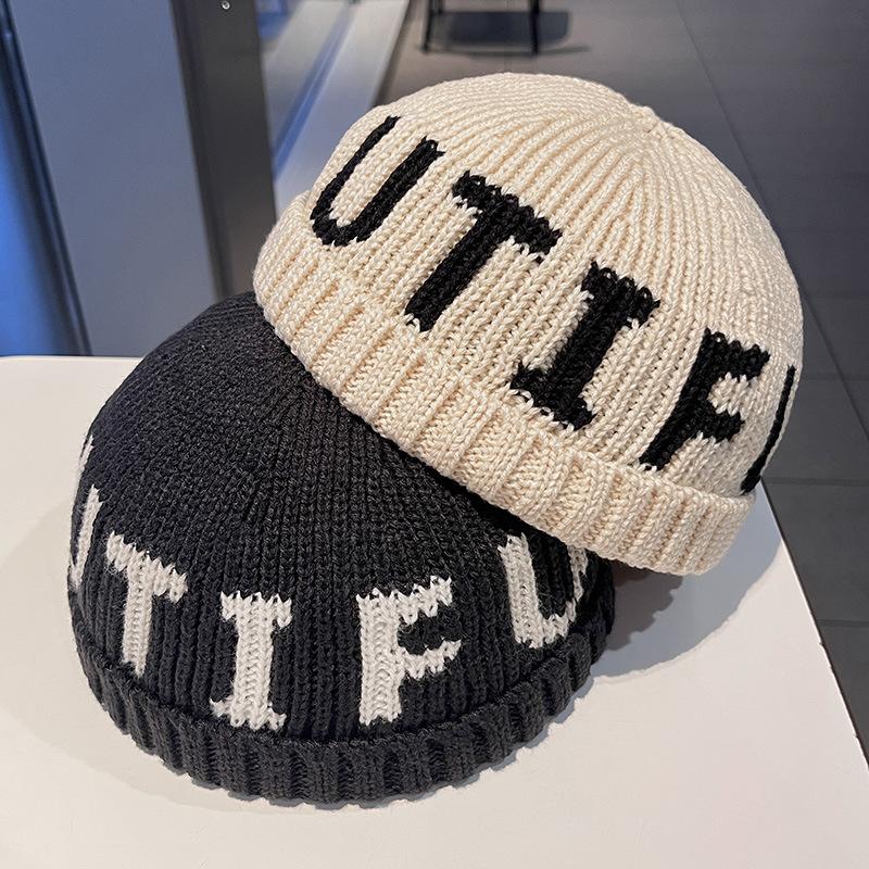 Autumn and winter new landlord hat letter embroidery knitted hat Internet celebrity fashion simple wool hat warm cold hat