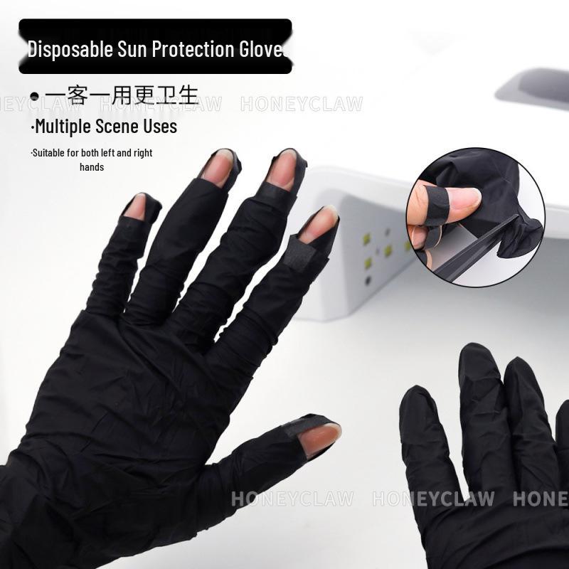 100 Black Fingerless UV Protection Gloves for Nail Art