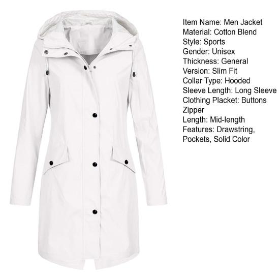 Women Autumn Winter Solid Color Rain Jacket Hooded Long Sleeve Buttons Zipper Placket Pockets Design Windproof Long Coat