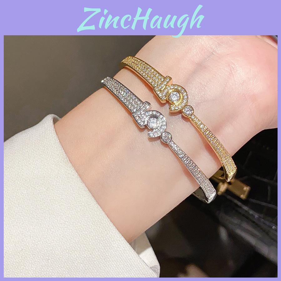 18k Gold Finish Zirconium Open Cuff Jewelry For Fashionable Womens Accessories
