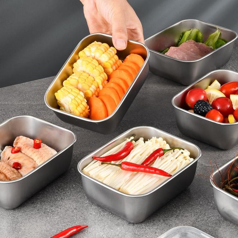Stainless Steel Refrigerator Food Storage Box With Plastic Lid Prepare Food Freshness Preservation Box Picnic Box