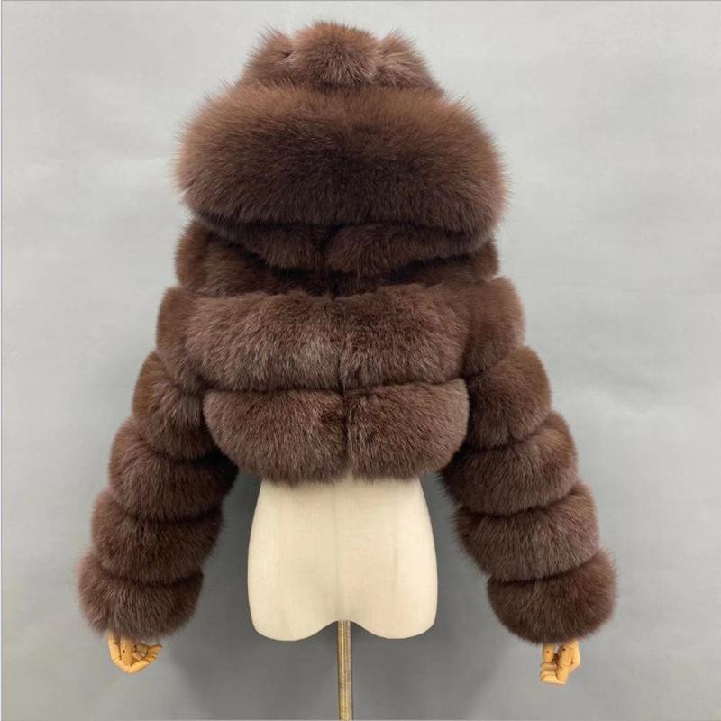 Furry Cropped Faux Fur Coats Jackets Women Fluffy Top Coat Hooded Straight Short Winter Fur Jacket Fashion Streetwear