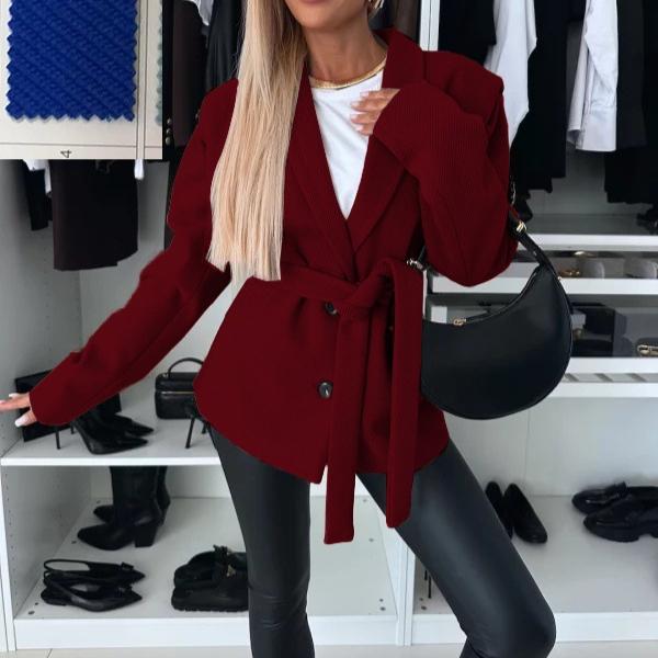 YYFS Women's Fashion Casual Fall Winter Solid Color Print Long Sleeve POLO Neck Woolen Coats