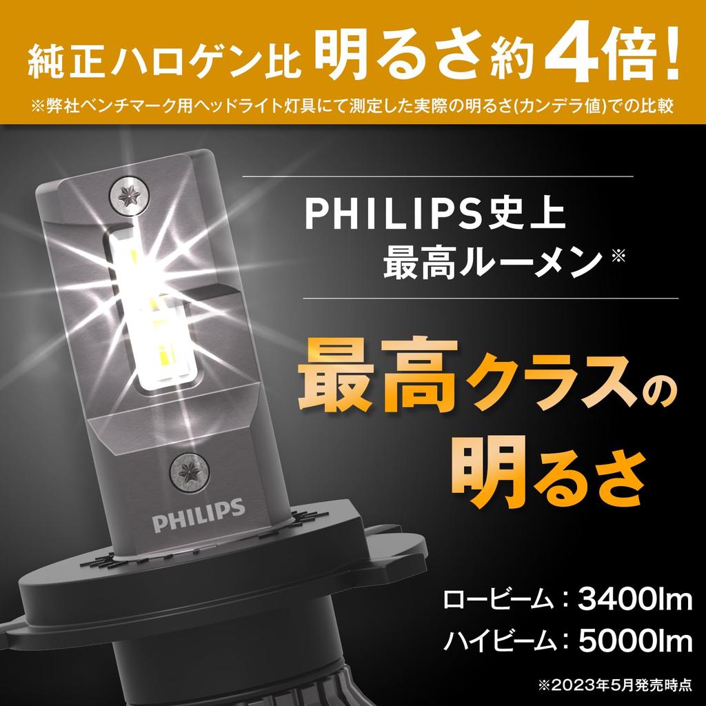 Philips H4 LED Headlight, 6500K High Brightness Type, High Lumen Automotive Bulb, PHILIPS 11342U3500X2, Pack of 2