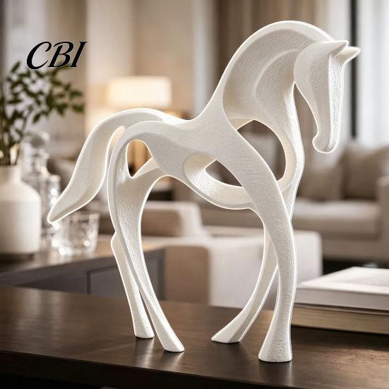 Modern Horse Decoration 3D Printed Abstract Statue, Minimalist Hollow White Figurine for Sculpture Desk Decor, Animal Shape Ornament Home Living Room