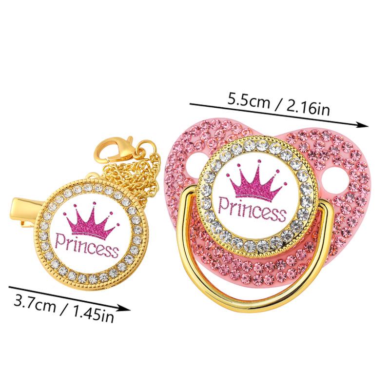 Diamond Princess/Prince Crown Baby Pacifier with Chain Clip (6M+)