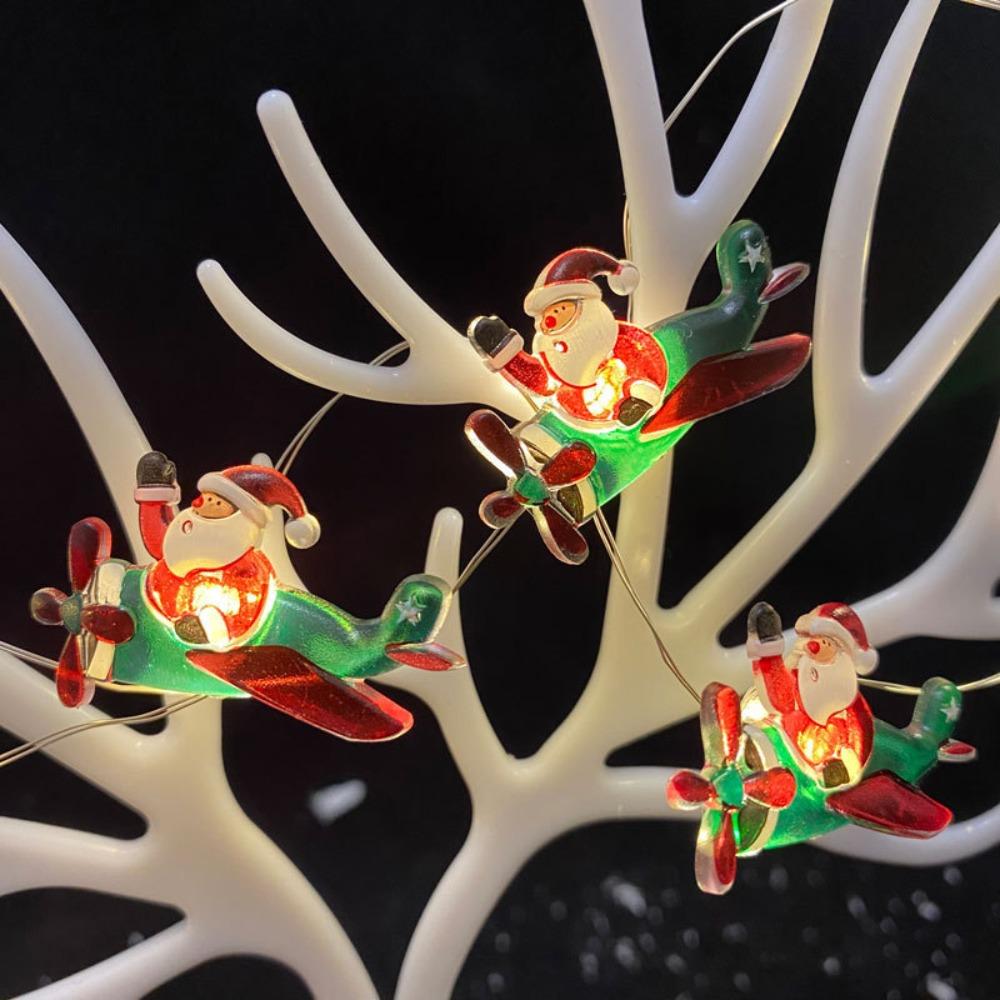 Warm Light Christmas LED String Lights DIY Garland Battery Powered Sleigh Airplane Christmas Lights Plastic Cartoon