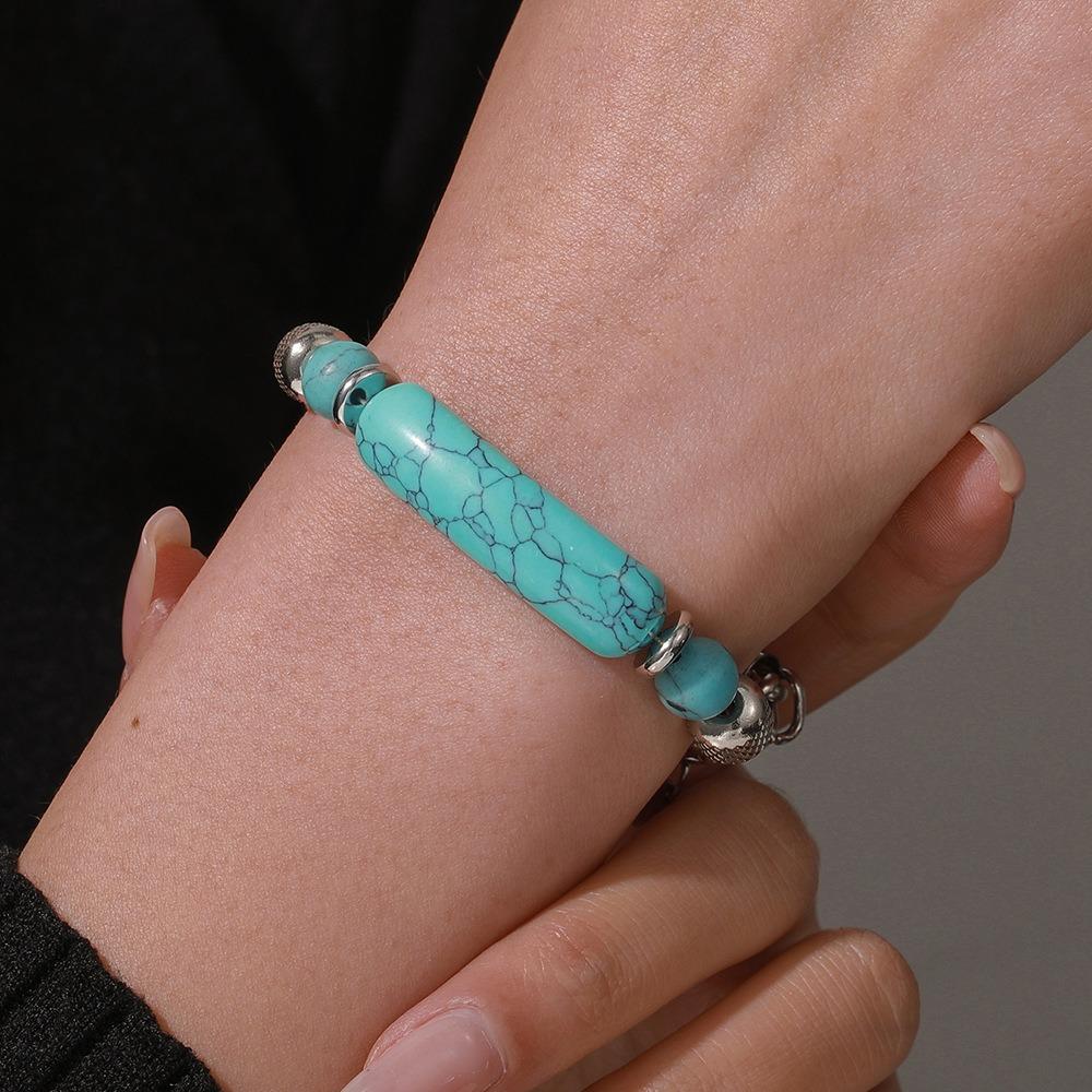 Turquoise Bracelet Retro Stainless Steel Chain Splicing Turquoise Titanium Steel Men's Bracelet Non-Fading