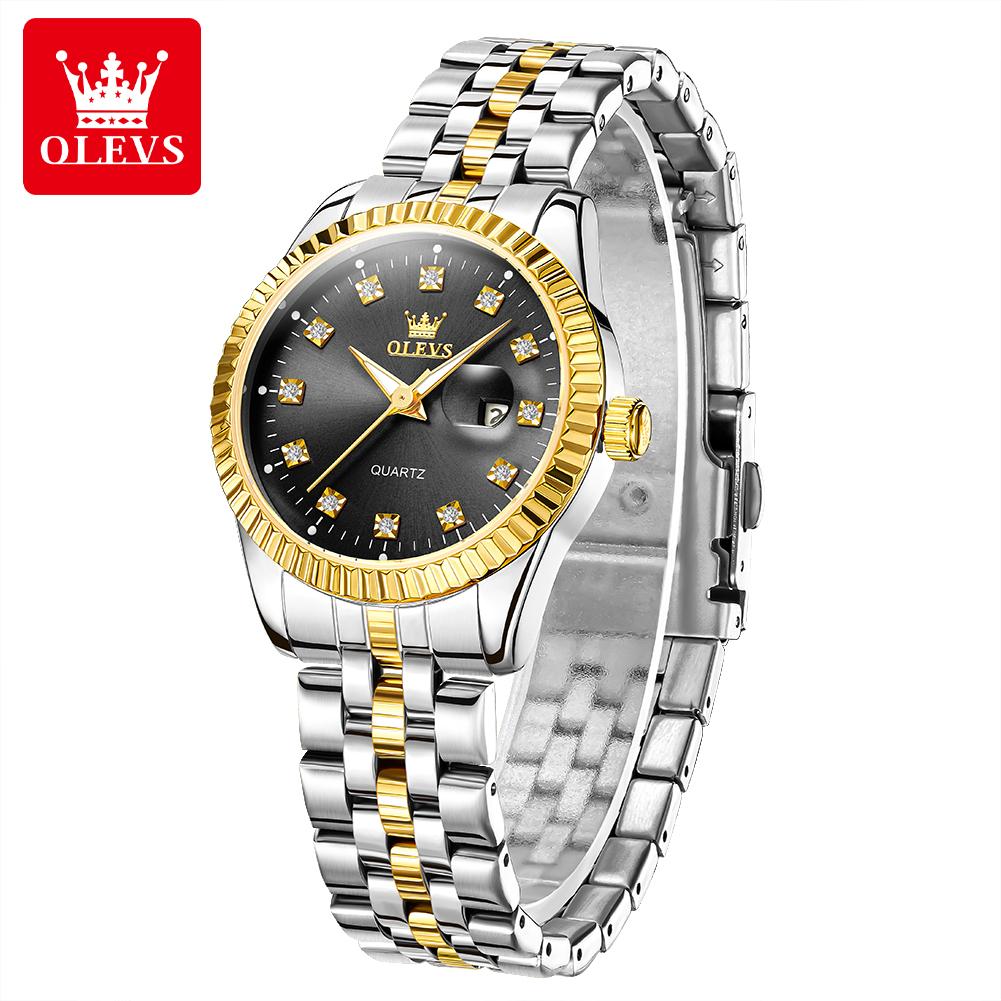 OLEVS 5526 Original Women Quartz Watch Diamond Luxury Dress Gold Wristwatch Stainless Steel Waterproof Luminous Calendar Watch