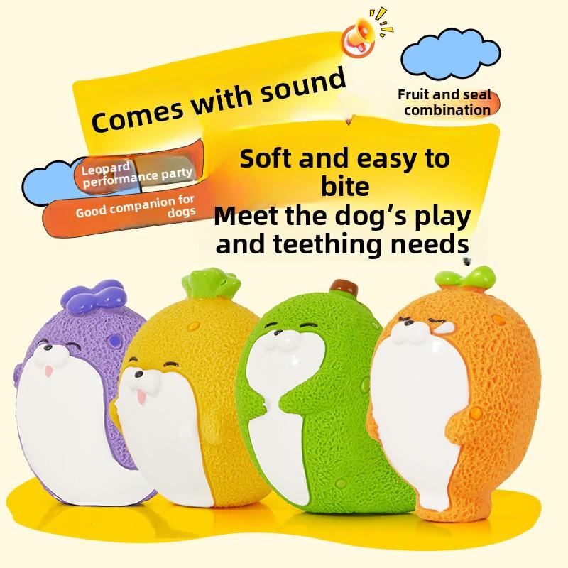 Cute Fruit Seal Shaped Latex Squeaky Dog Toy Durable Bite Resistant Teething Chew Toy for Small Medium Dogs Puppies Relieve Boredom