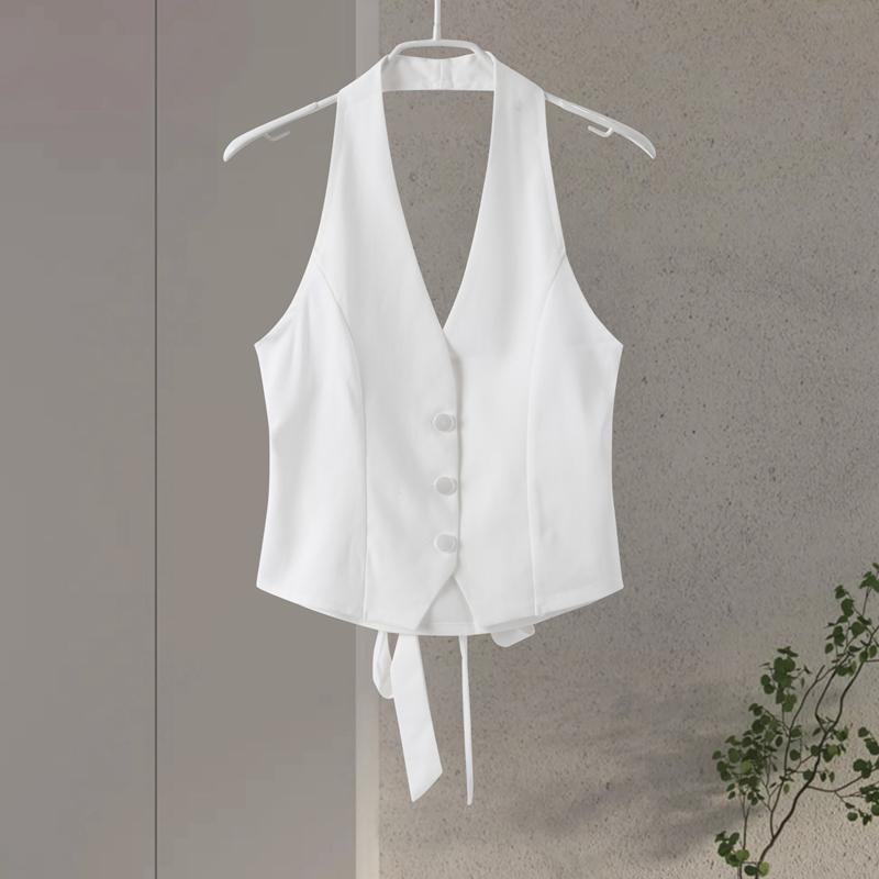 

Белый жилет-халтер с открытой спиной, шнуровкой и высокой талией, короткий топ, однобортный, с пряжкой, женский тонкий кардиган без рукавов, облегающий жилет-блейзер для поездок на работу XL белый