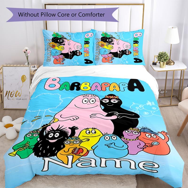 3pcs Custom Name Barbapapa Bedding Set Duvet Cover Closure Includes 1 Duvet Cover & 2 Pillowcases for All Seasons Bedroom Decor