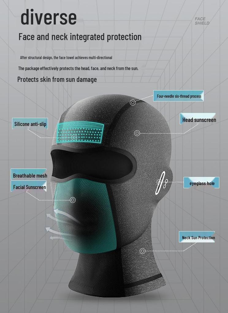 Silicone Non-slip Cycling Helmet Liner & Sun Protection Ice Silk Face Mask