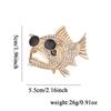 Fish-shaped brooch set with crystals, collar pin with rhinestones
