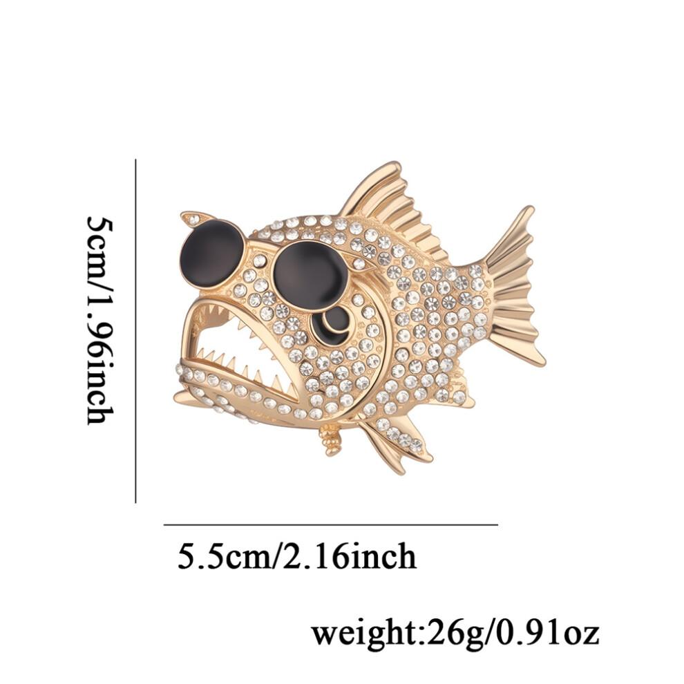 Fish-shaped brooch set with crystals, collar pin with rhinestones