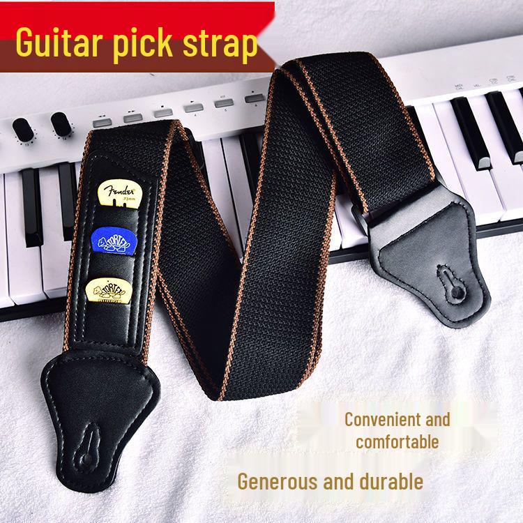 Unisex Classic Guitar Strap with Plectrum Holder for Acoustic & Electric Guitars