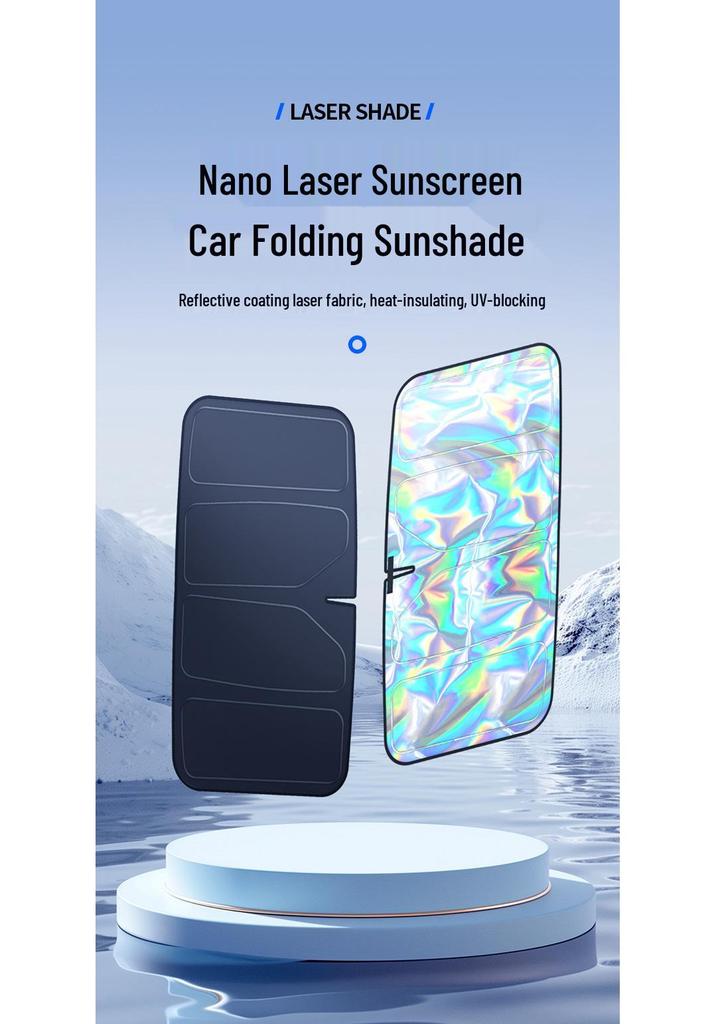New Quad-Fold Car Sunshade: Laser Heat Insulation, Blackout Curtain, Sun Shield for Interior Windshield.