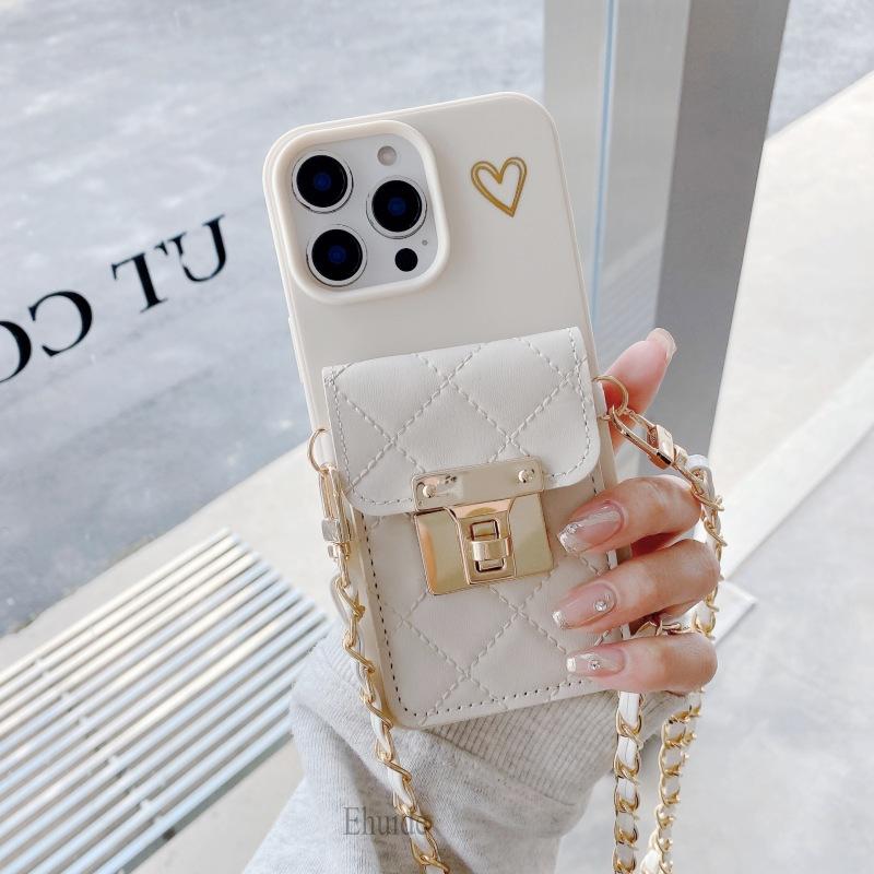 

Роскошный чехол-кошелек для iPhone 17 16 Pro Max 14 15 Plus 17 13 12 11 Love Metal Ремешок-кроссбоди Шнурок Кнопка Сумка Отделение для карт Чехол for iPhone 11Pro Max