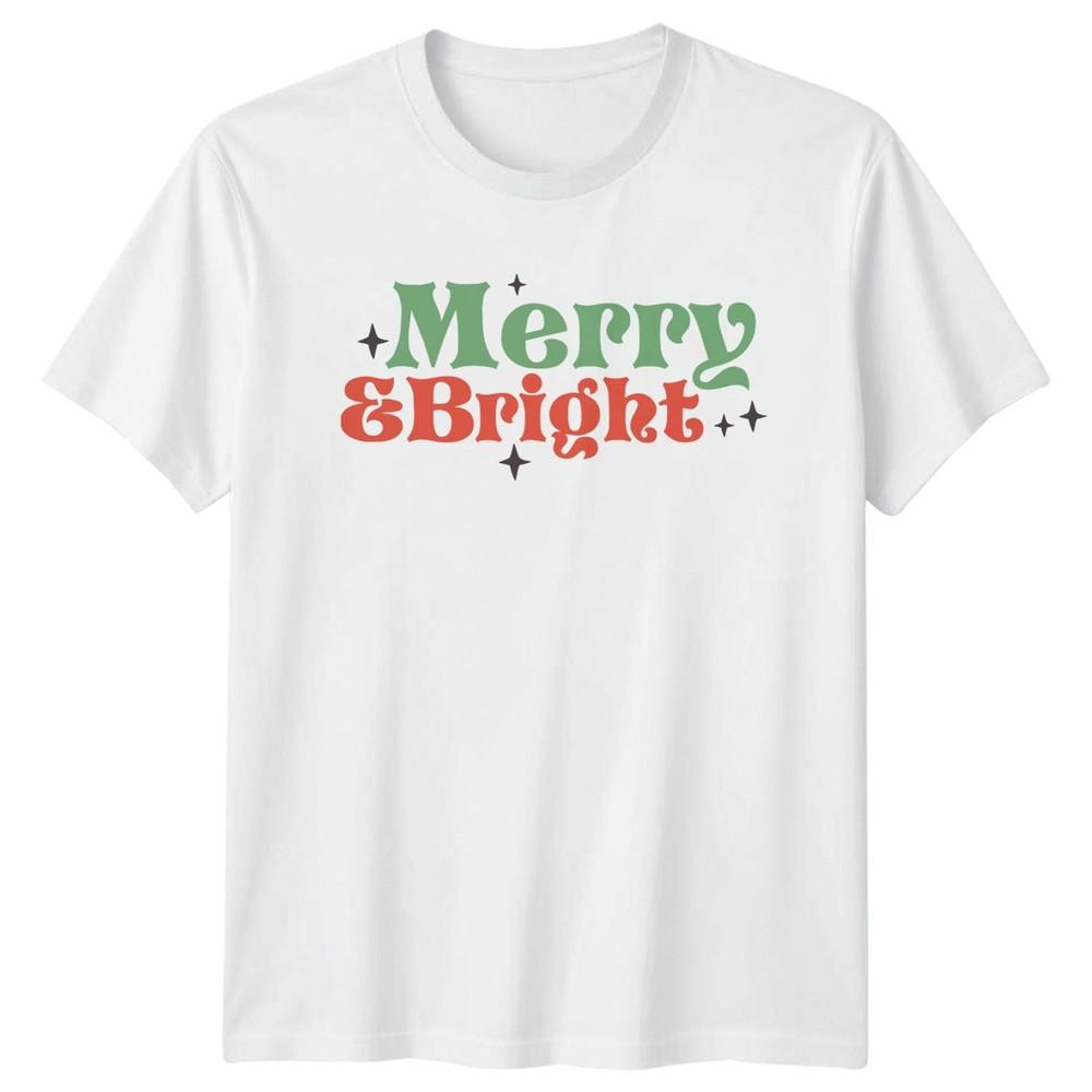 Merry Bright Christmas Holidays Retro Unisexs TShirt Unisexs Graphic Tee S