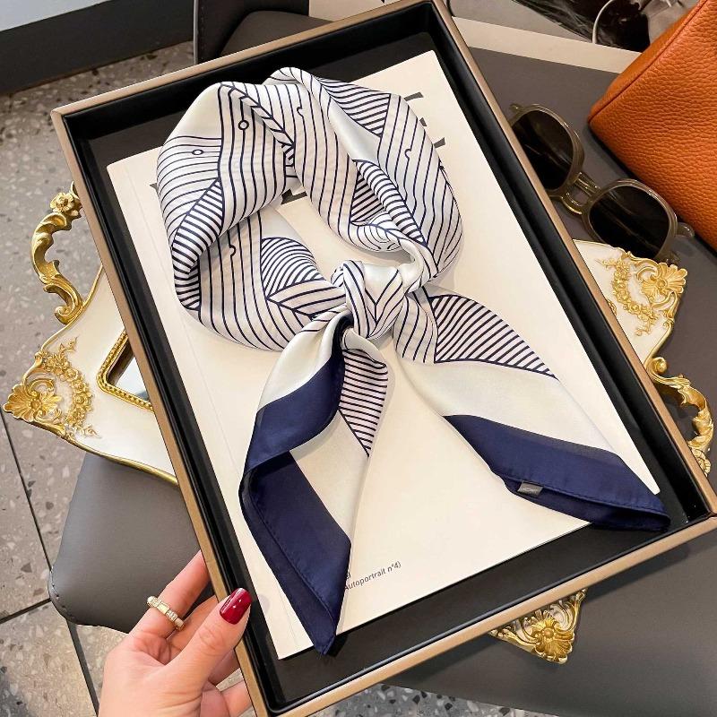 New Blue Silk Scarf Premium Women's Neck Scarf Spring and Autumn Retro Scarf Strap Bag