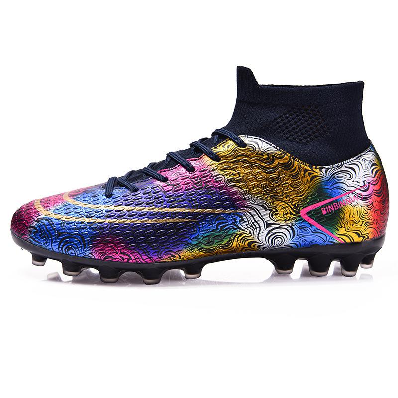 Football shoes Mandarin duck AG long nails high-top student artificial grass competition training shoes