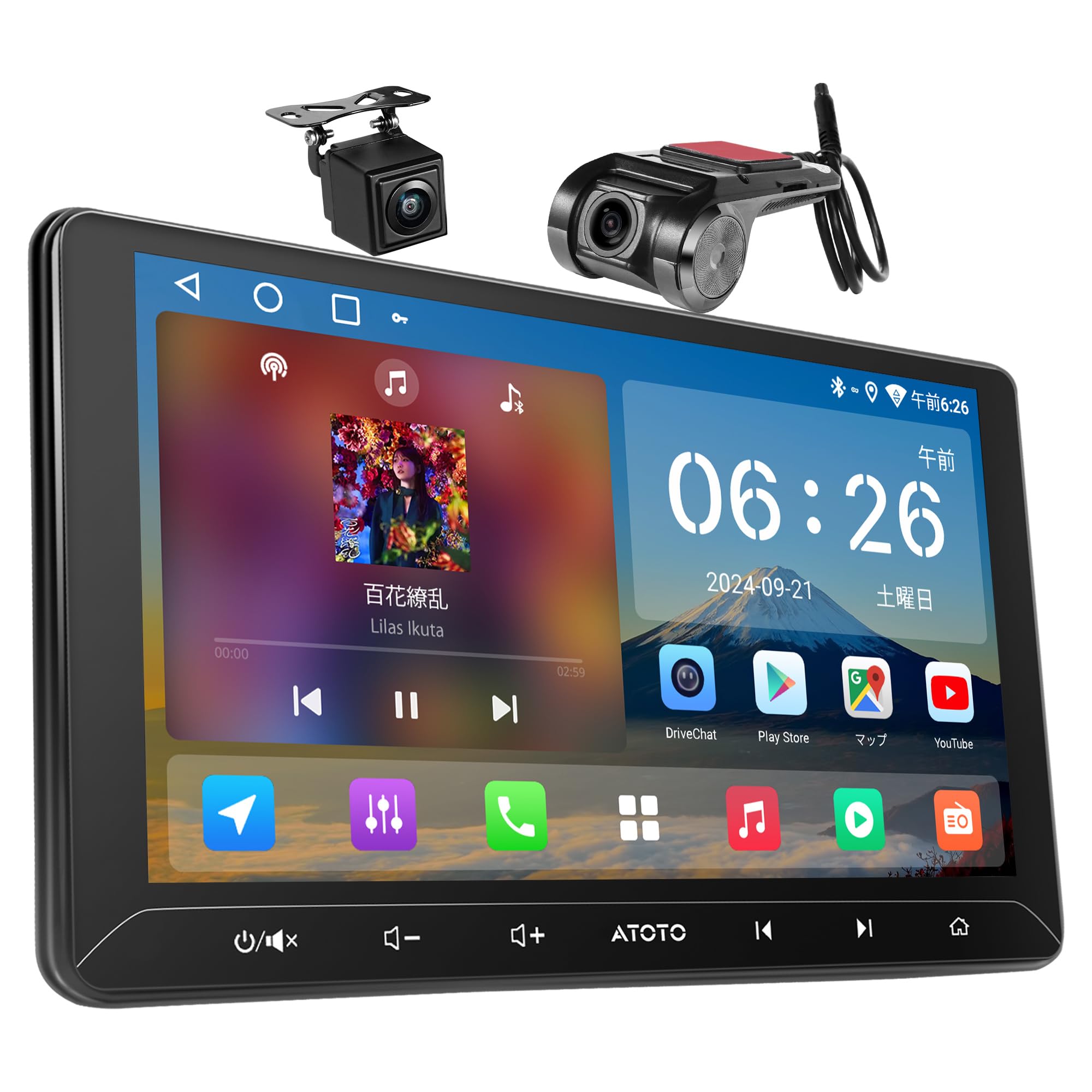 

ATOTOLIFE A5L Мультимедійна система з інтегрованою навігацією Android, бездротовим CarPlay, Android та Bluetooth, 1080P фронтальна камера з DSP AI, задня GPS