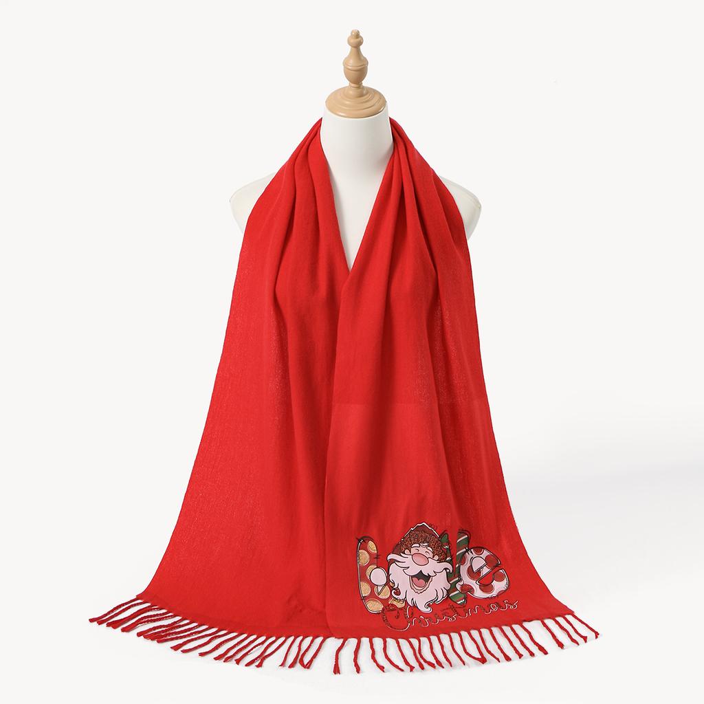 New Christmas Red Printed Cashmere Scarf Pashmina Tassel Scarves Neck Protection Deer Elk Printed Wrap Gift Long Shawl 183*30Cm