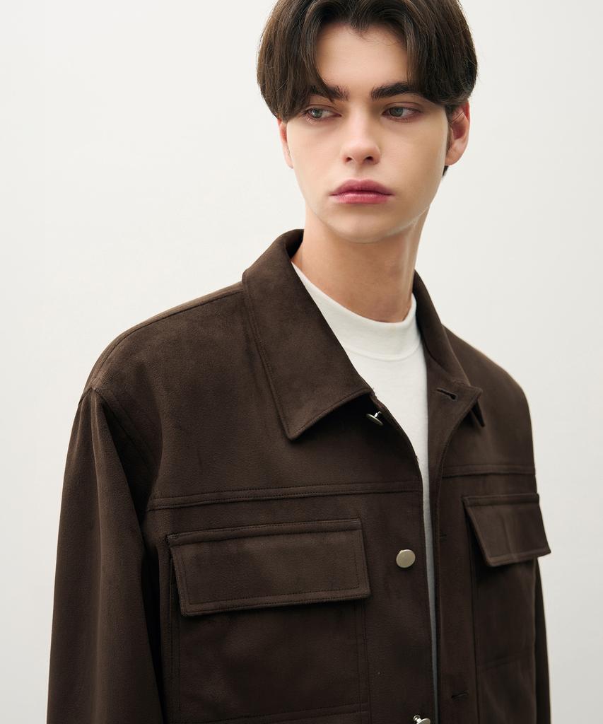 Draw Fit Layered Minimal Suede Jacket [Brown]