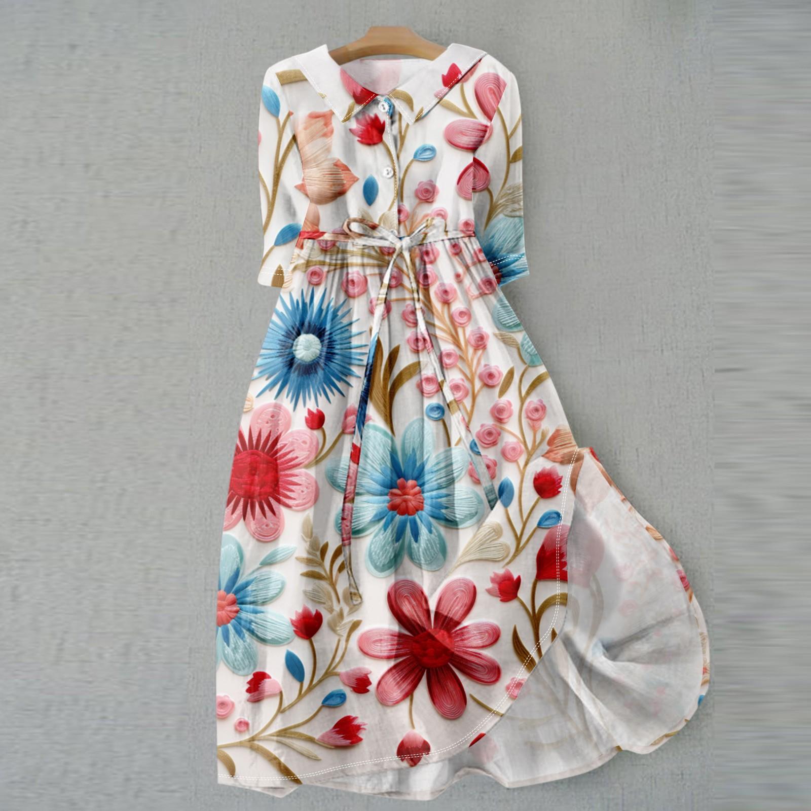 Женское модное платье с 3D-моделированием в стиле ретро с цветочным принтом и пуговицами — фото 6