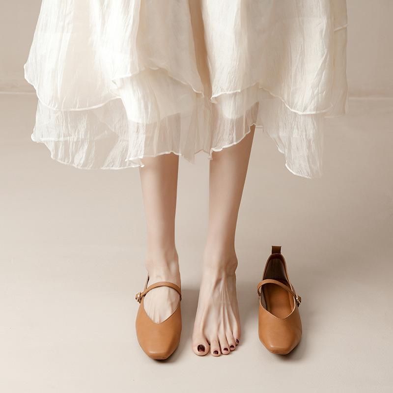 Kožené babičkovské boty na silném podpatku s páskem Mary Jane, francouzská čtvercová špička, dámské boty na středním podpatku, nové jarní a podzimní univerzální dámské boty