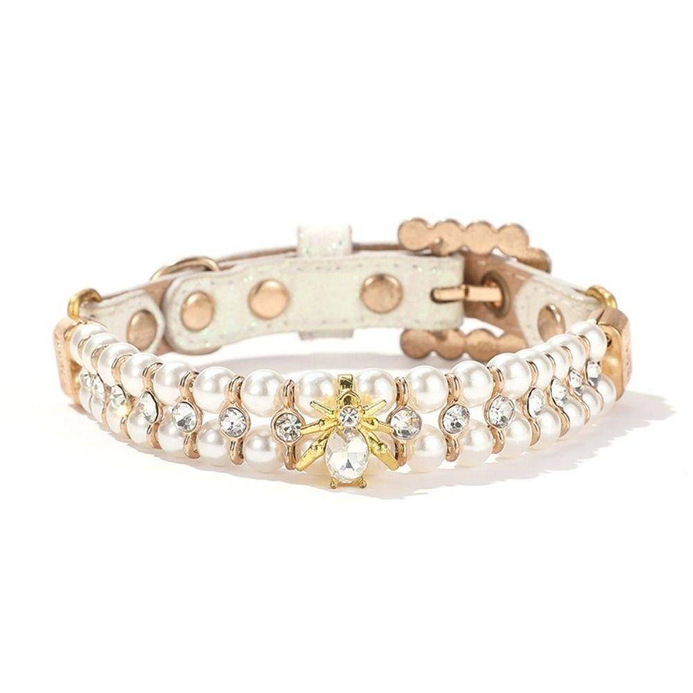 Adjustable Dog Cat Pearl Collars Rhinestone Neck Strap for Small Dogs Cat Necklace  for Kitten