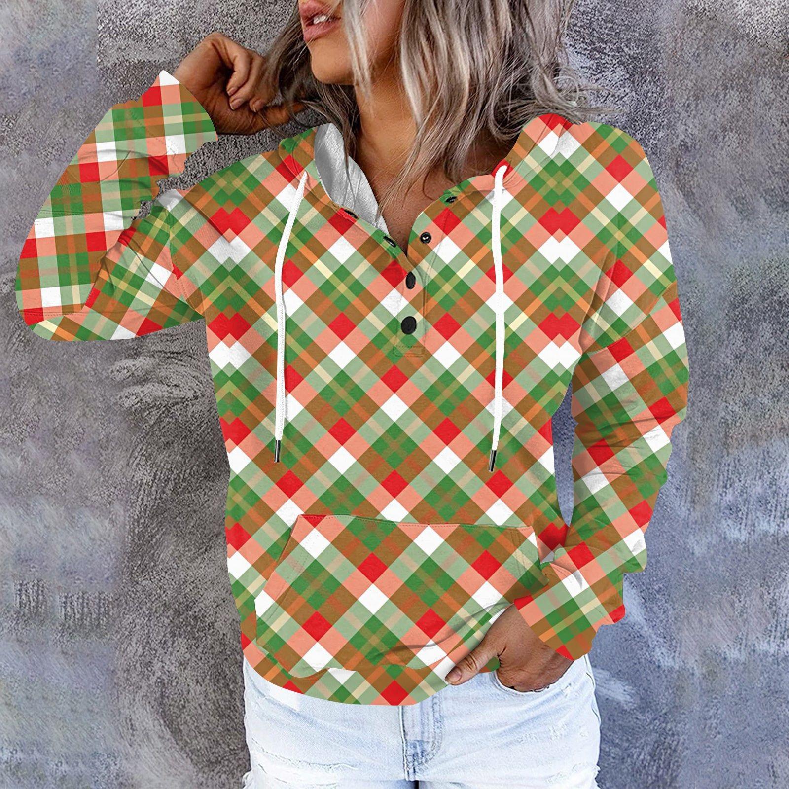 

Женские повседневные модные принты с длинным рукавом на пуговицах пуловеры с капюшоном толстовки XXL зелёный