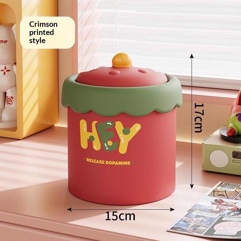 Small Cute Trash Can with Lid 5L Desktop Storage Bin for Office Home Nightstand Organization
