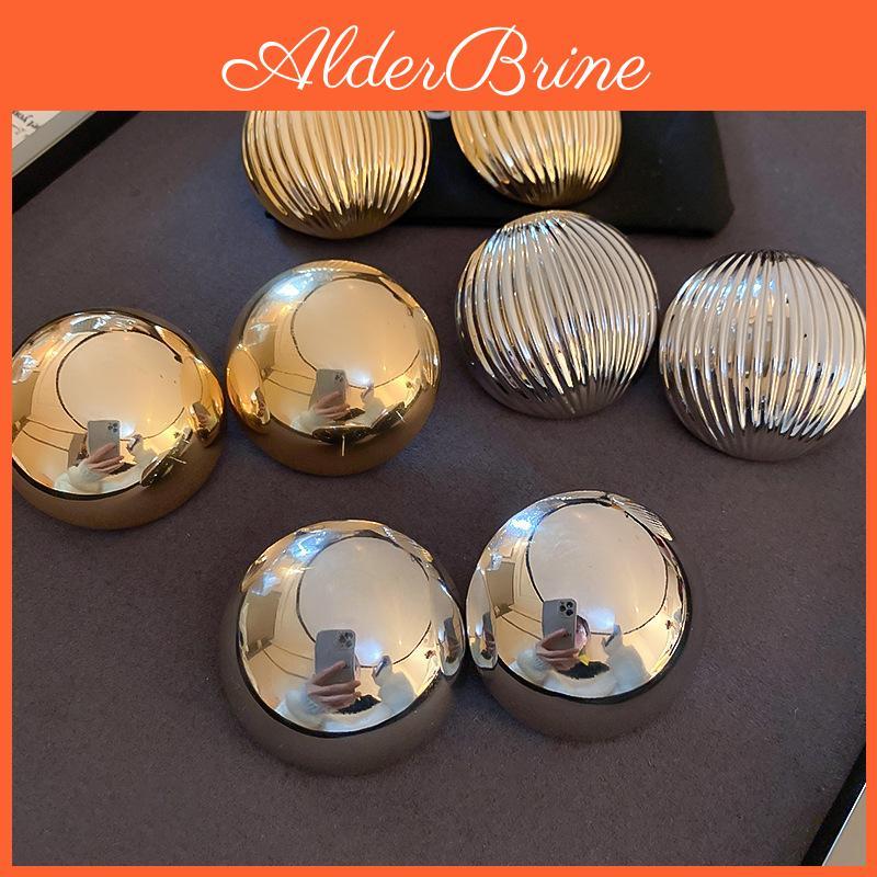 For Metal Women Semiround Earrings European American Exaggerated Stud Earrings Solid Color Large Round Jewelry For Party Gift