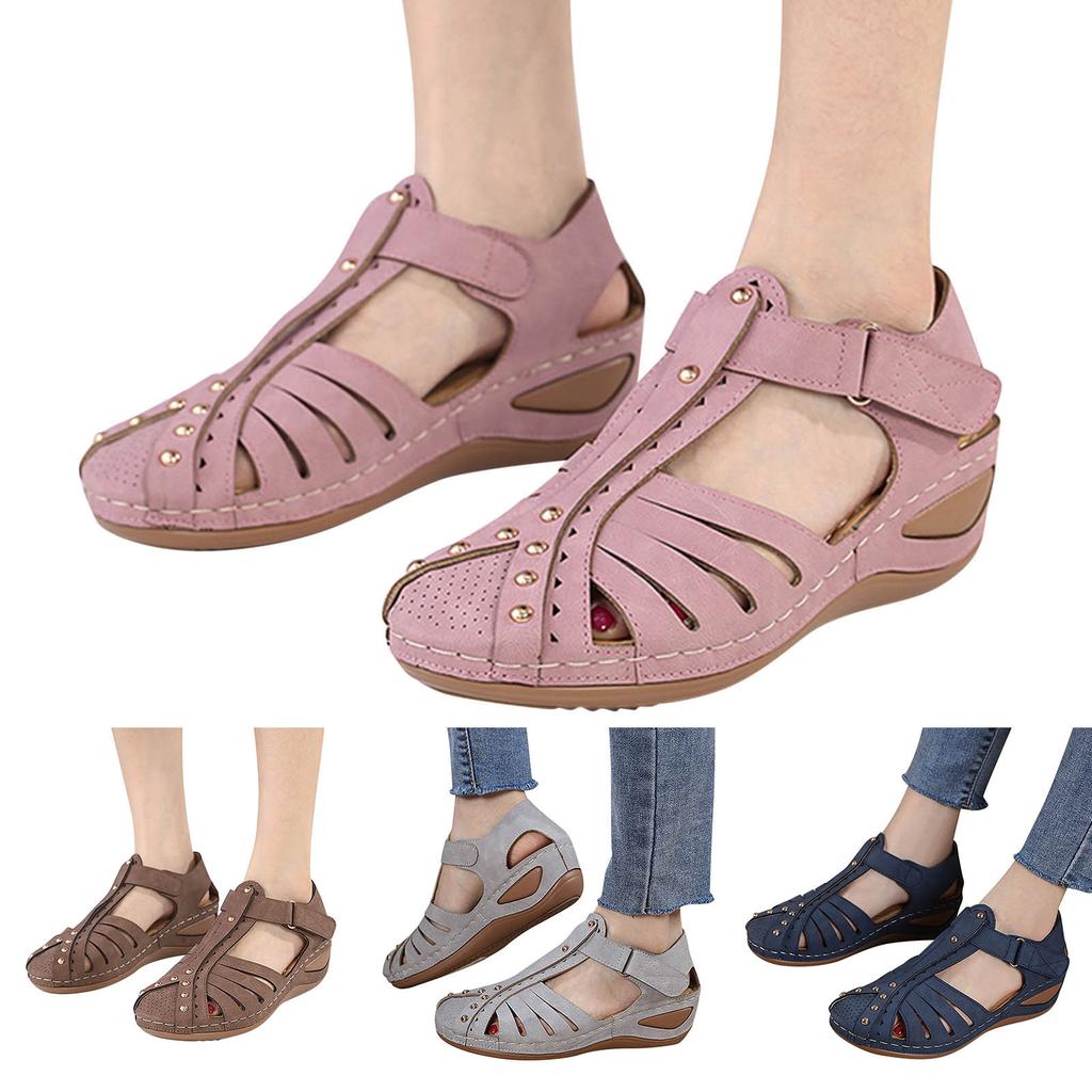 Womens Walking Sandals Size 8 Wide Women Summer Solid Hook Loop Casual Round Toe Wedges Comfortable Beach Sandalias De TacóN