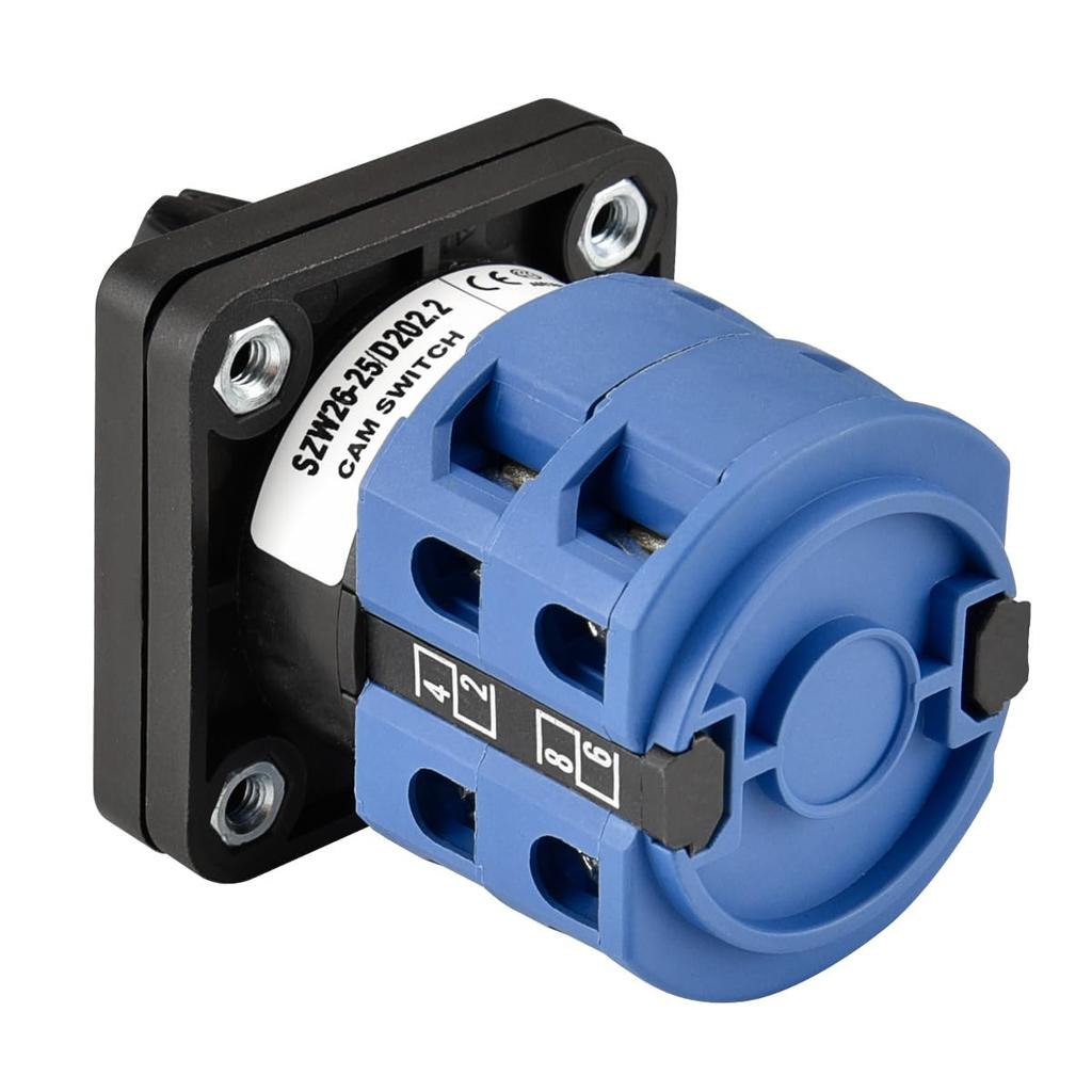 Heschen Universal Rotary Cam Selector Change-Over Switch, SZW26-25/D202.2, Latching 660V 25A, On-Off-On, 3 Position 2 Phase 8 Terminal, CE