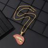 Pink Lip Diamond Tooth Pendant Necklace Men European American Exaggerated Domineering Hip Hop Alloy Personalized Street Trend Neck Jewelry Gift
