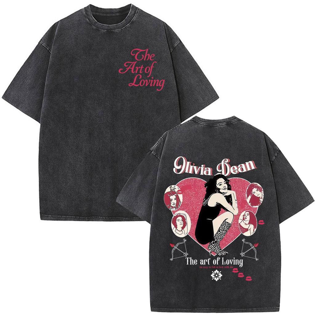 Olivia Dean Art Of Loving Tour 2026 Graphic Vintage Washed Tshirt Unisex Unisex Summer Loose Casual Cotton Oversized Tshirts Tops