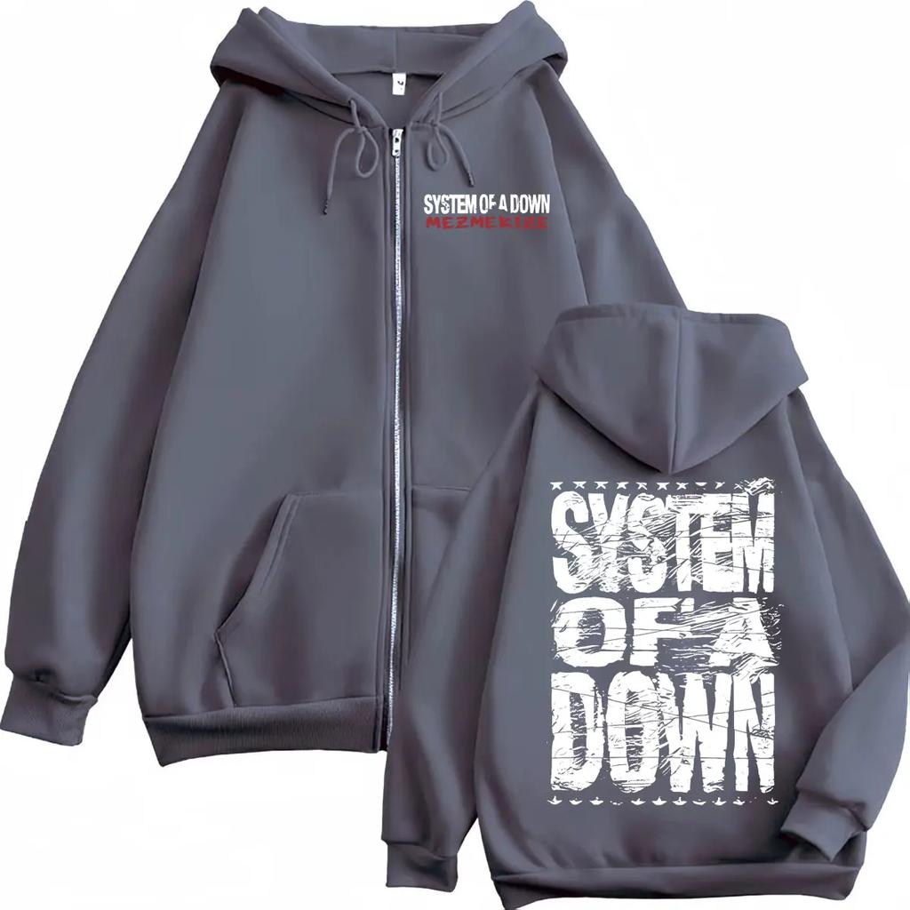 System of A Down Mezmerize Merch Reißverschluss-Hoodie Alternative Metal Musik Zip-Up Sweatshirts Rock Hip Hop Vintage Pullover Unisex
