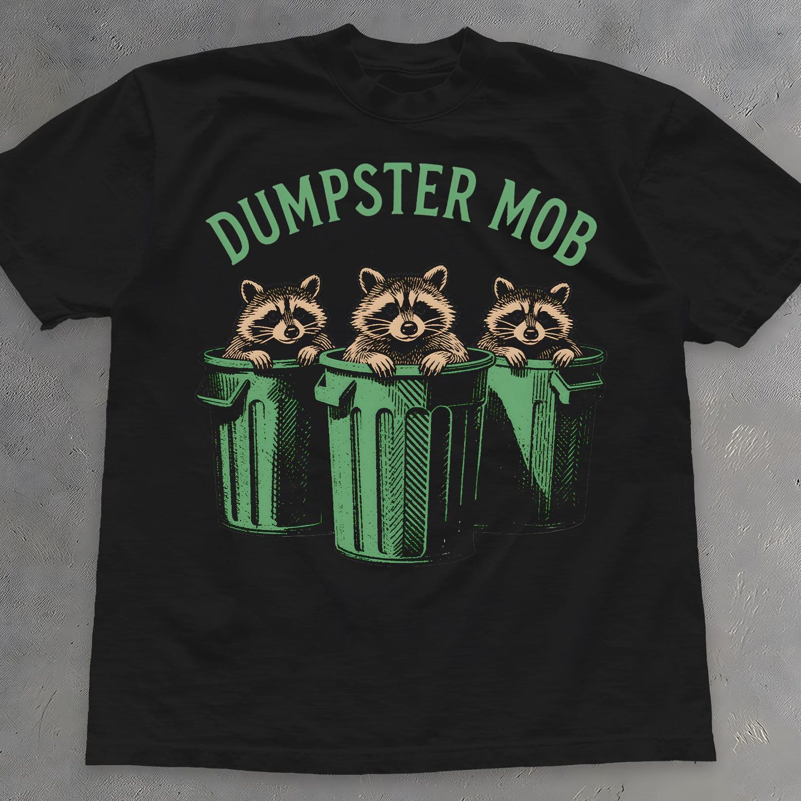 Funny Raccoon T-Shirt: Dumpster Mob Graphic Tee, Animal Lover Gift L