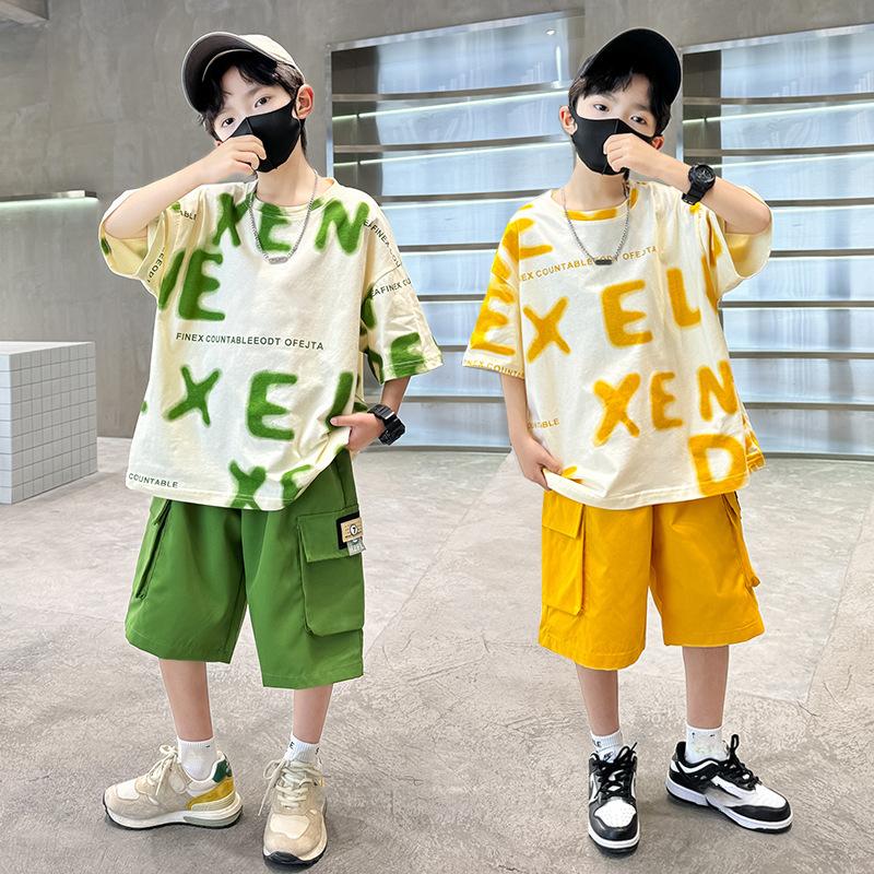 Summer Boys' Sets Clothing Kids Cotton T-shirt Shorts 2 Pieces Tracksuit Age 5-14 Years Old