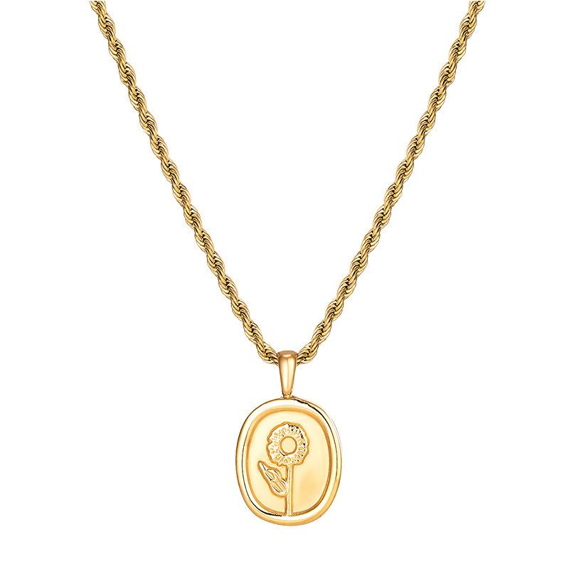 

Винтажное маленькое квадратное ожерелье с подсолнухом, женская универсальная цепочка с цветочным узором на ключицу