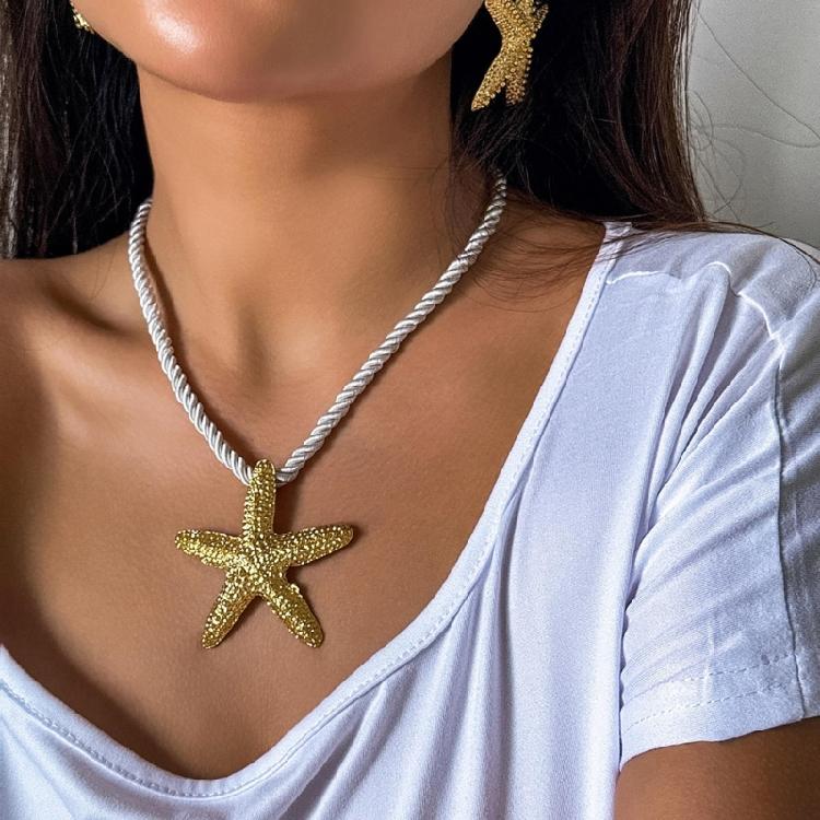 Beach Starfish Pendant Necklace Fashion Stud Earring Jewelry Clavicle Chain