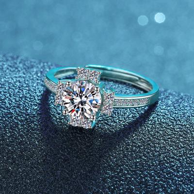 S925 Silver Classic Rack Ring Women'S Volleyball Diamond Open Ring One Carat Four-Claw Diamond Ring